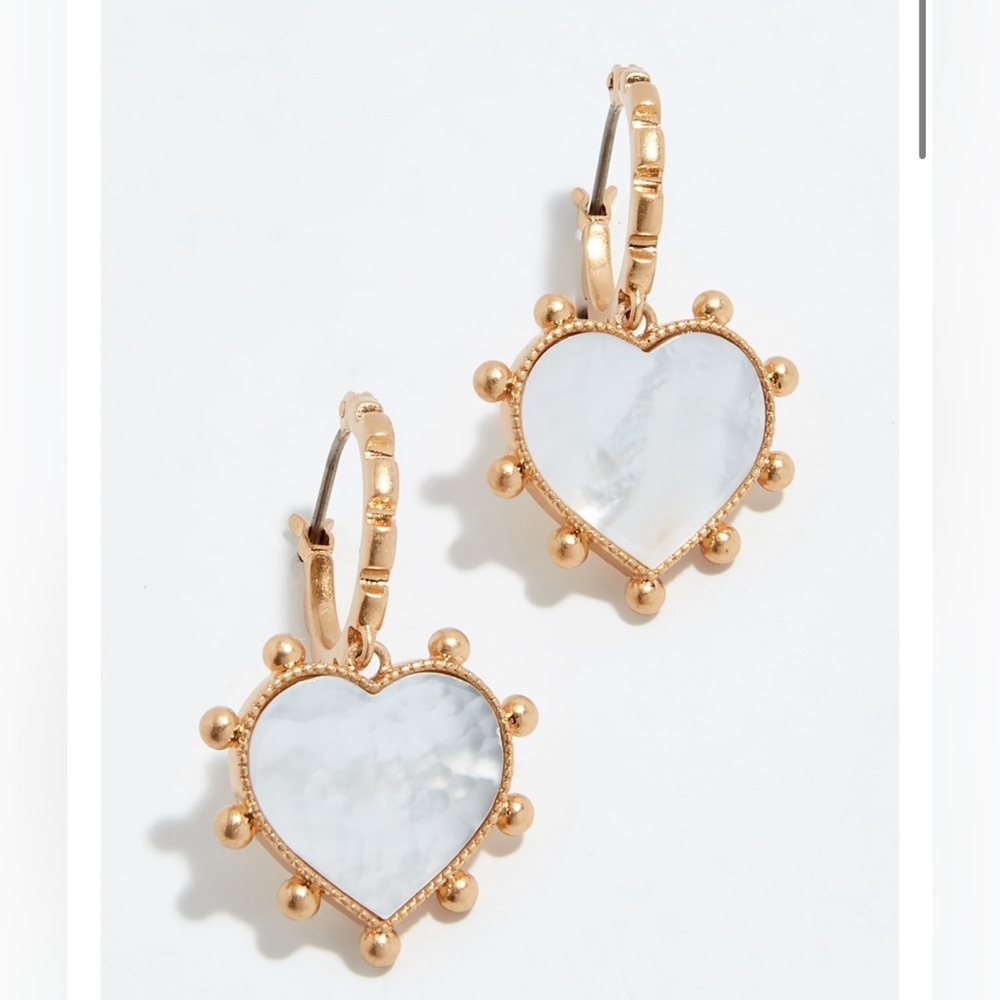 Tory Burch Gold Heart Semi Precious Mother of Pearl Earrings